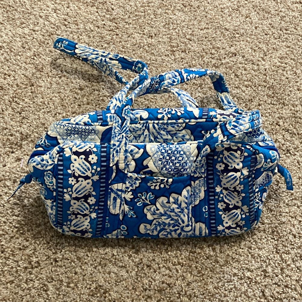 Vera Bradley Blue and White Baby Bag with Floral Geometric Design